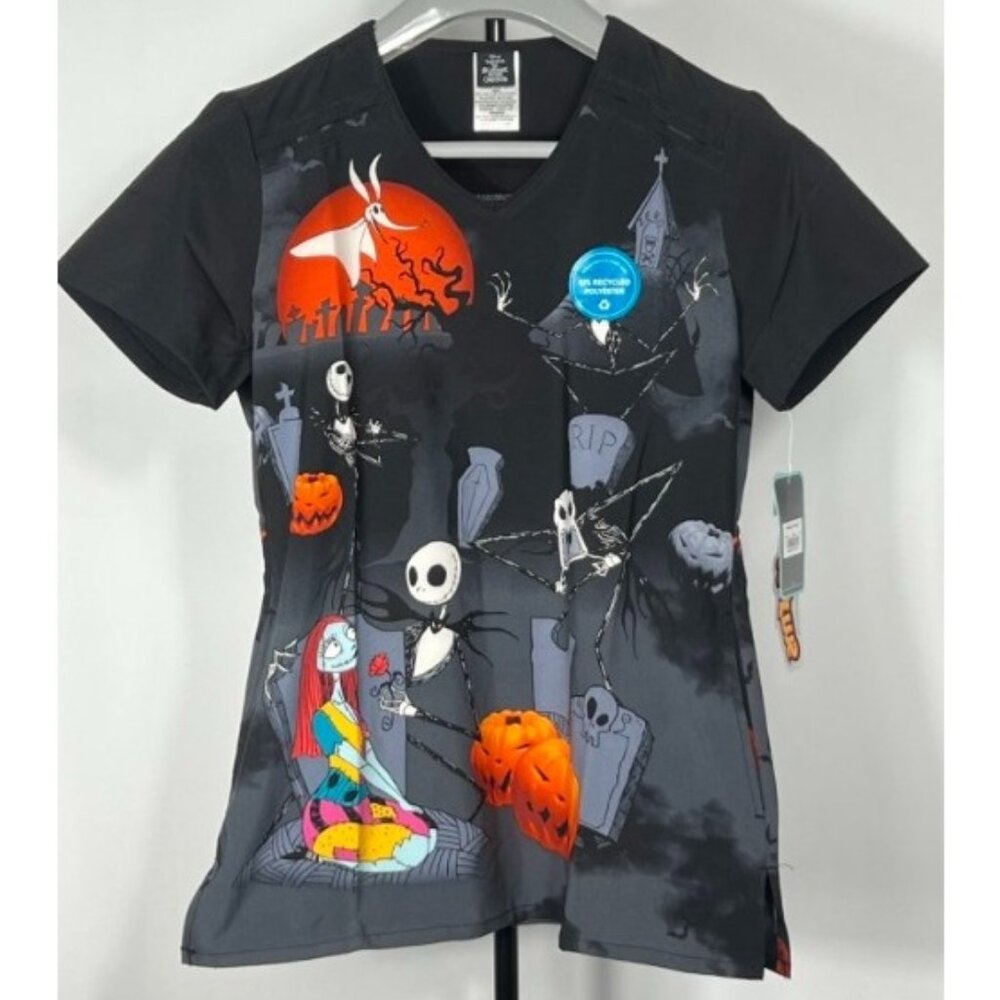 Cherokee Tooniforms Disney Nightmare Before Christmas Scrub Top XS NWT